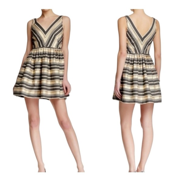 J. Crew Metallic Striped Fit & Flare Deep V-Neck Cocktail Dress. Size 4. - Picture 1 of 12